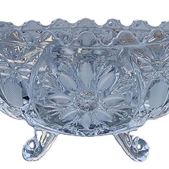 Anna Hutte Bleikristall Lead Crystal Floral Scalloped Footed Oval Bowl Vintage - Picture 3 of 7